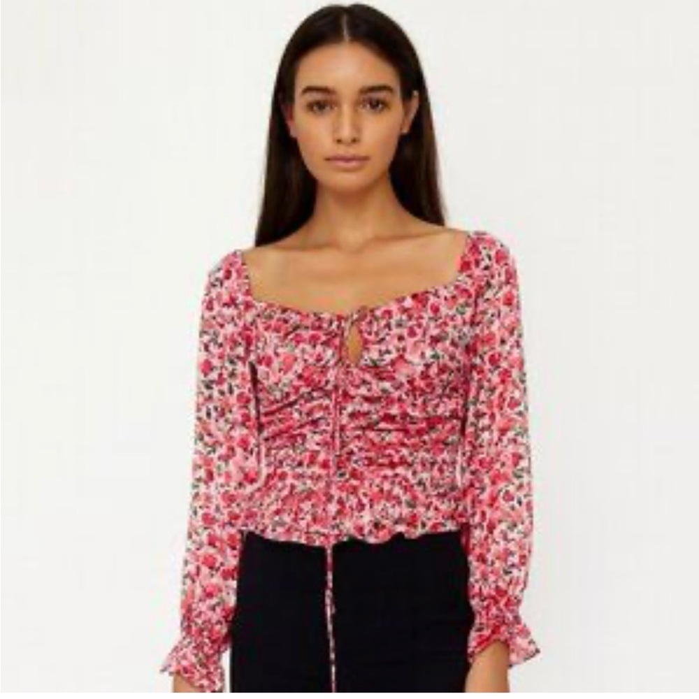 WAYF Women's Top Large Floral Pink Mini Roses, Coquette, Girlie